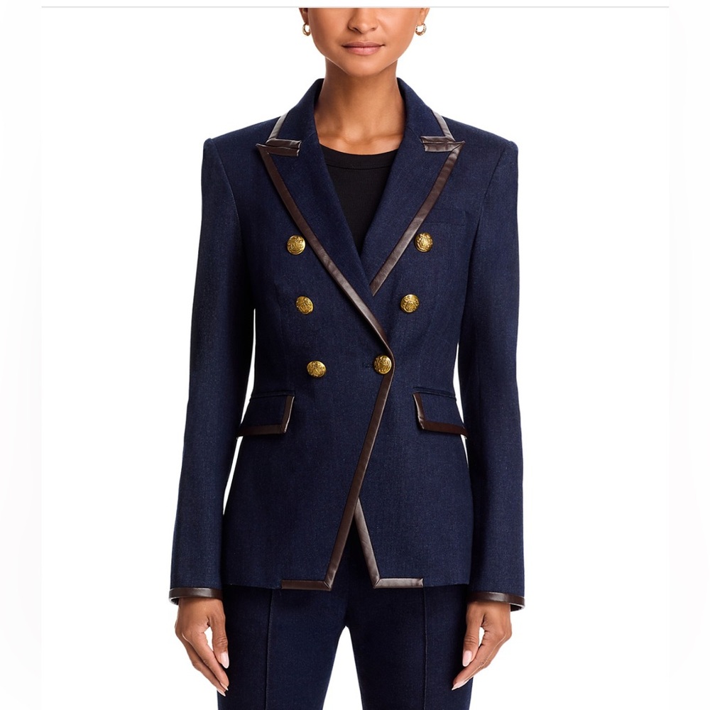 Veronica Beard Miller Dickey Double-Breasted Denim Blazer